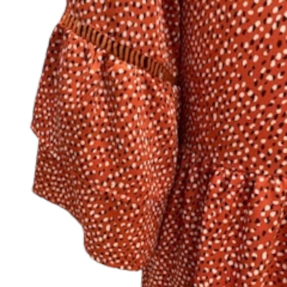 Jodifl Orange Boho Bell Sleeve Ruffle Hem Mini Dress S  Retro Festival Prairie - Picture 6 of 10